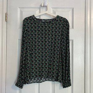 Zara Basic Green Printed Long Sleeve Blouse